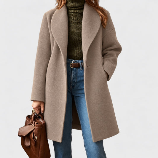Adrienne Relaxed Fit Shawl Collar Coat — Khaki | Emory & Blanc