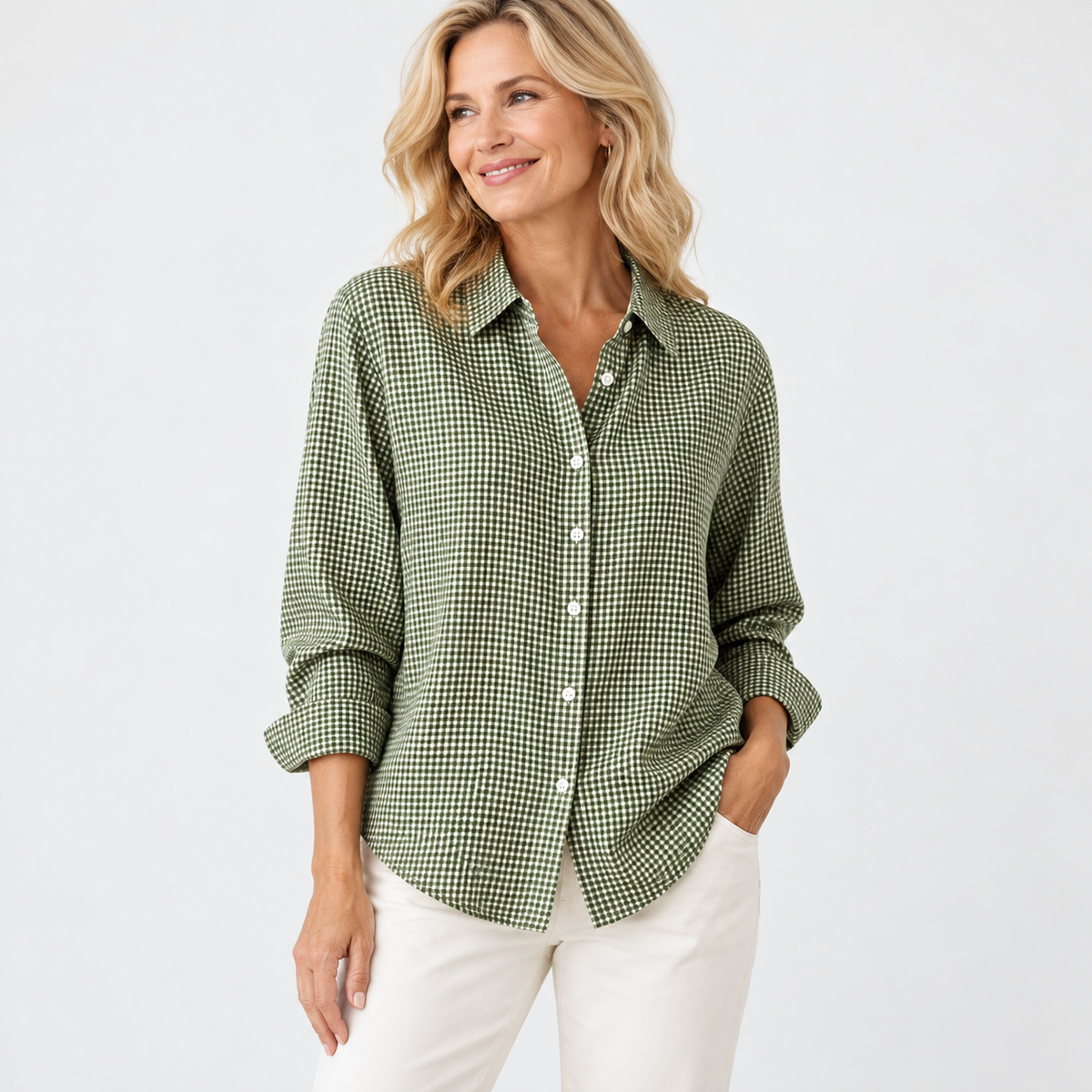 Ainsley Relaxed Fit Button-Down Shirt — Green Matcha | Emory & Blanc
