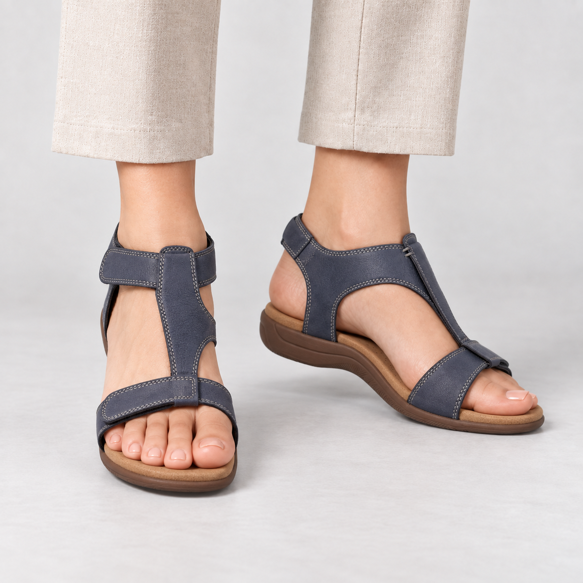 Amara Soft Footbed Adjustable Sandals — Navy | Emory & Blanc