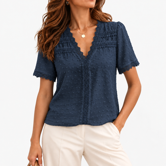Annabel Women's Everyday Comfort Shirt, V-Neck — Blue | Emory & Blanc