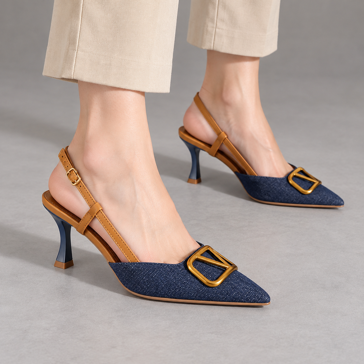 Aubrina Comfort Denim Slingback Heels | Emory & Blanc