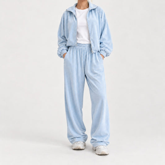 Bettina Relaxed Fit Hooded Zip Set — Sky Blue | Emory & Blanc