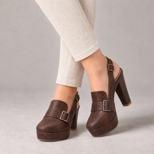 Cosette Steady Platform Slingback Heels — Brown | Emory & Blanc