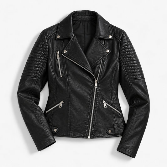 Dahlia Comfort Quilted Moto Jacket, Zip Front | Emory & Blanc
