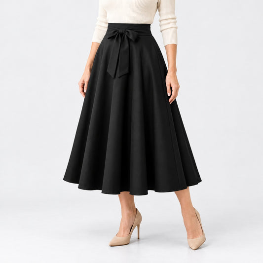 Elvina Comfort Pleated Midi Skirt — Black | Emory & Blanc