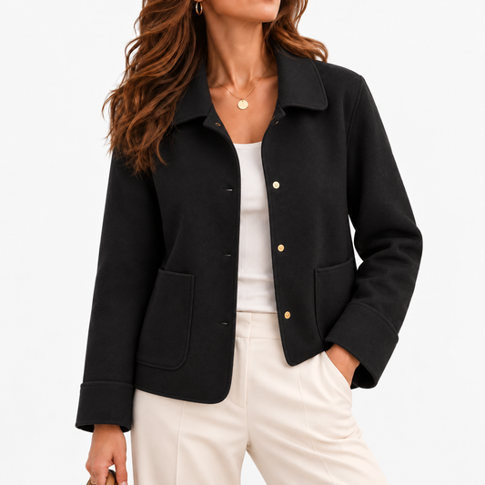 Elvire Soft Collared Overshirt Jacket — Black | Emory & Blanc
