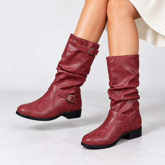 Henley Soft Slouch Buckle Boots — Burgundy | Emory & Blanc