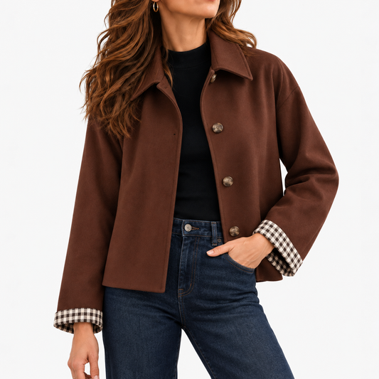 Ilona Relaxed Fit Cropped Swing Jacket — Dark Brown | Emory & Blanc