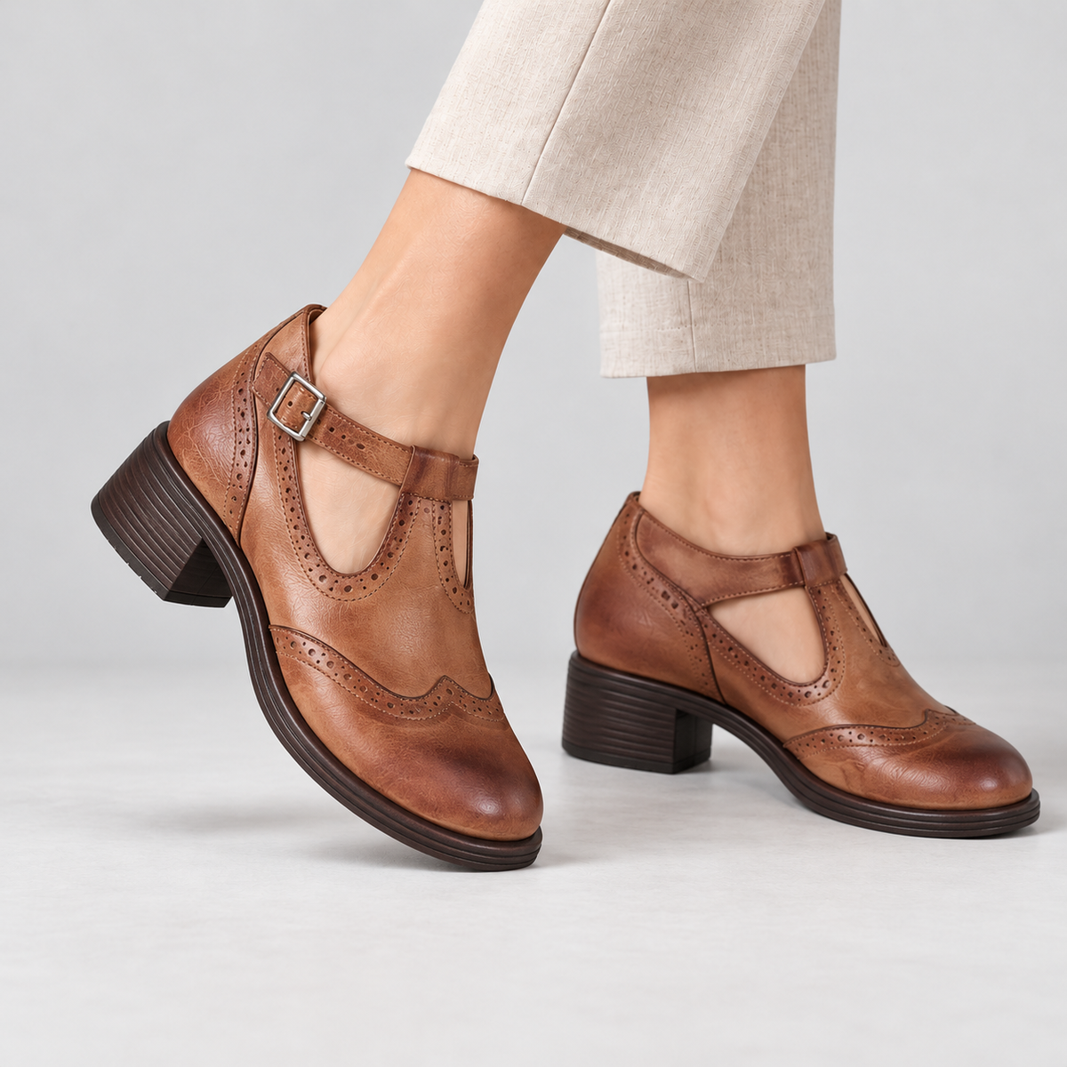 Imogen Adjustable Wingtip T-Bar Shoes | Emory & Blanc