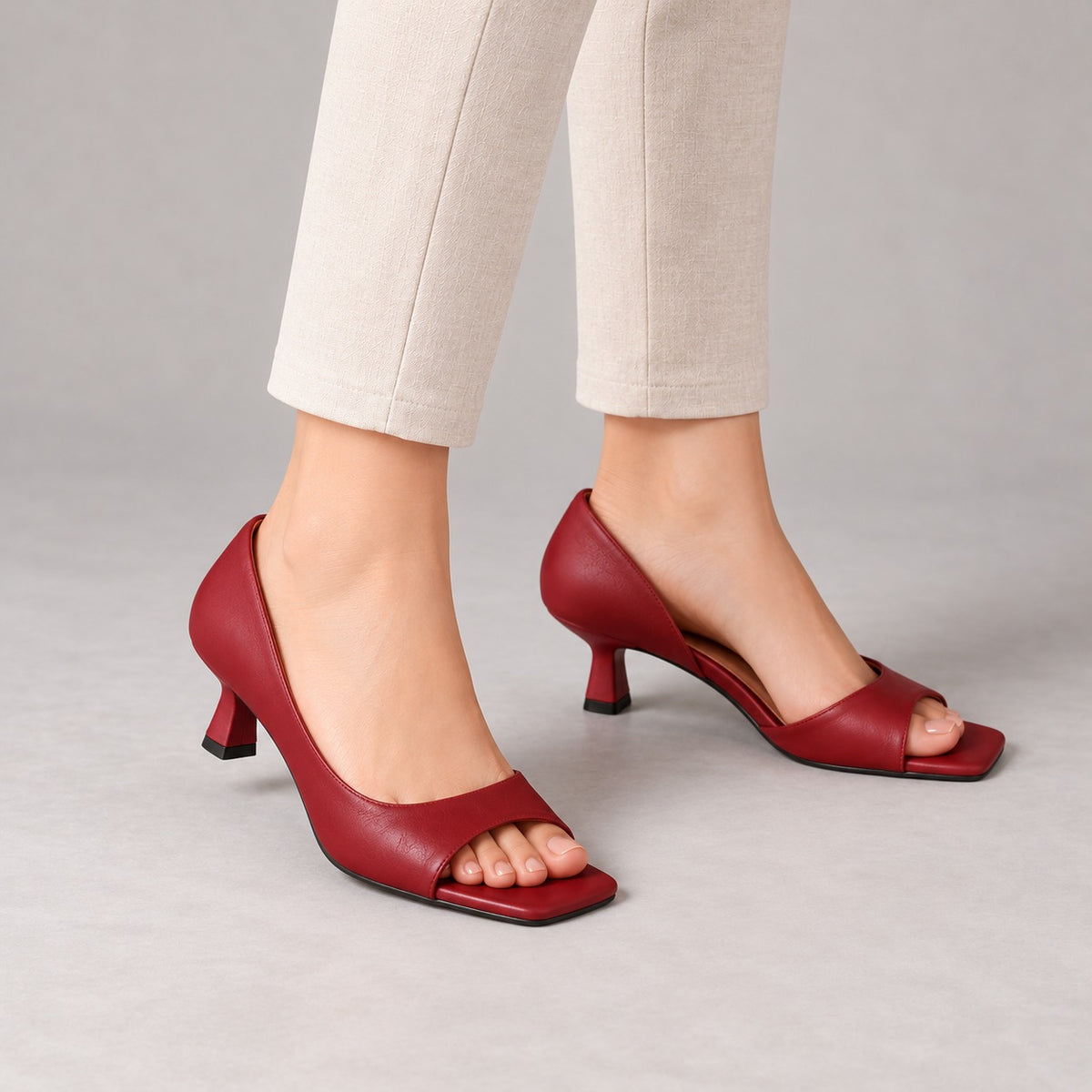 Josiane Comfort Peep-Toe Heels — Red | Emory & Blanc