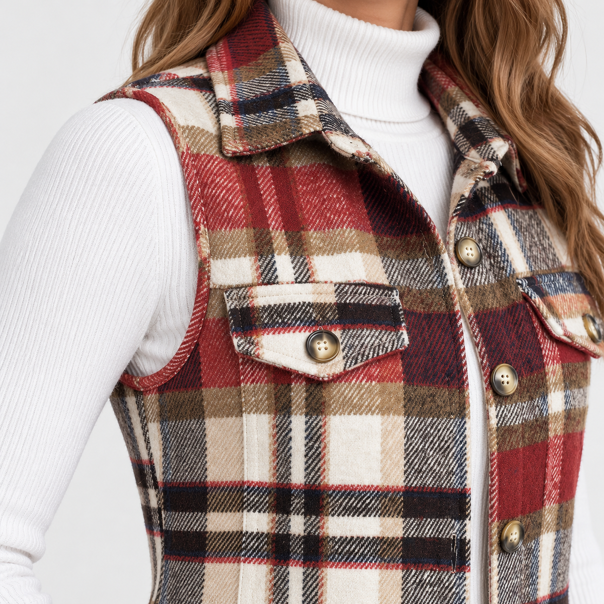 Kirsten Soft Plaid Longline Vest | Emory & Blanc