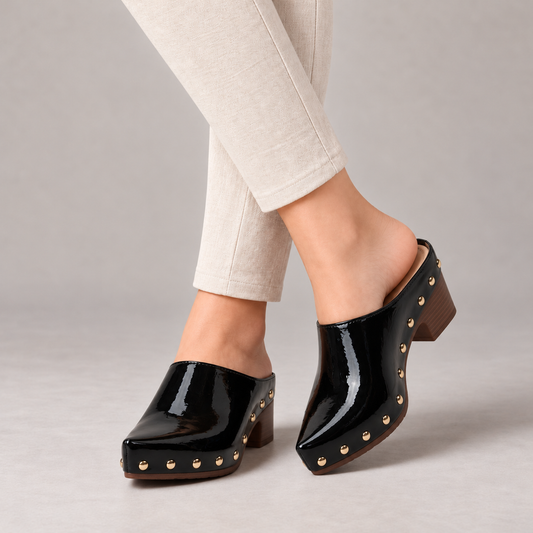 Lorette Easy Slip-On Studded Clog Mules — Black | Emory & Blanc