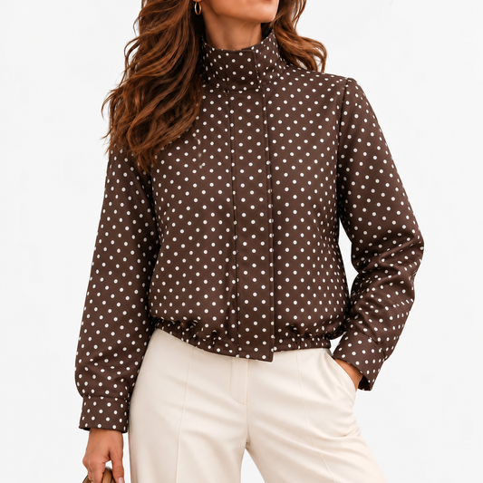 Marigold Relaxed Fit Blouse, Stand Collar — Coffee | Emory & Blanc