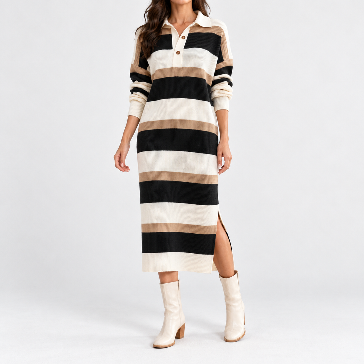 Marisa Soft Polo Sweater Dress — Black | Emory & Blanc