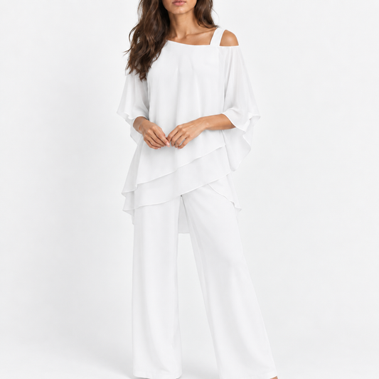 Mirelle Stretch Layered Two-Piece Set — White | Emory & Blanc