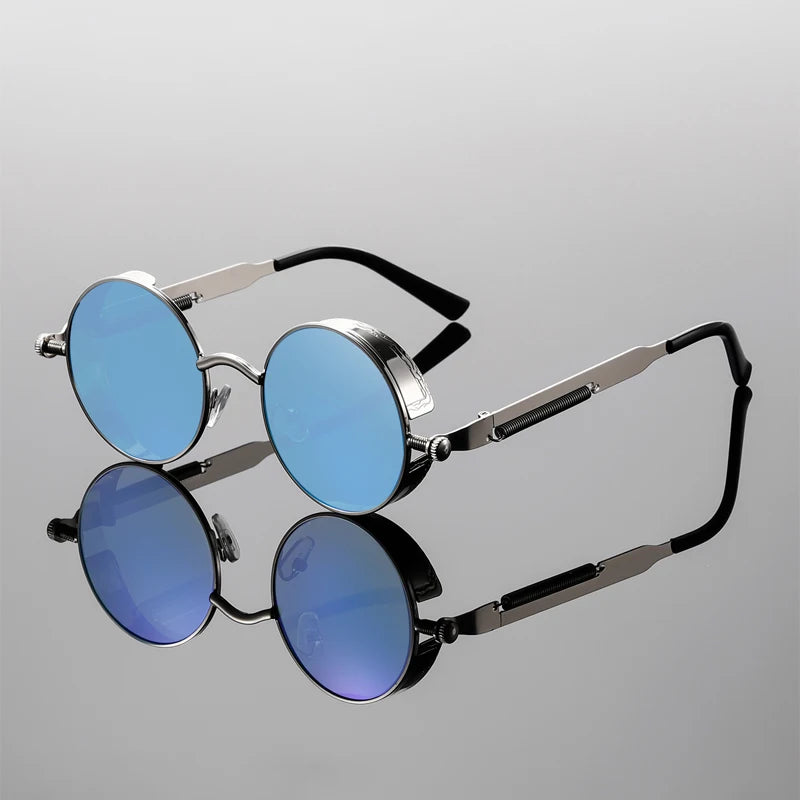Nevin Lightweight Round Metal Sunglasses — Silver Blue | Emory & Blanc
