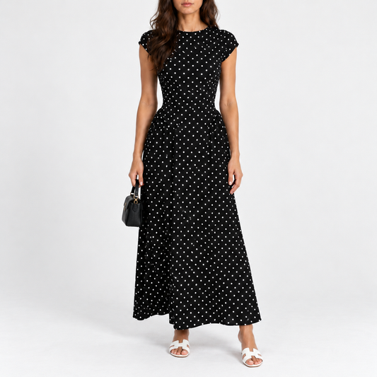 Odile Comfort Polka Dot Dress, Cap Sleeve | Emory & Blanc