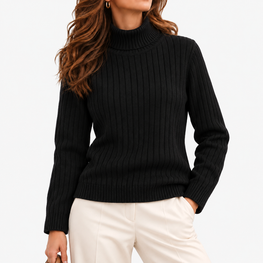Ondine Comfort Ribbed Turtleneck Sweater — Black | Emory & Blanc