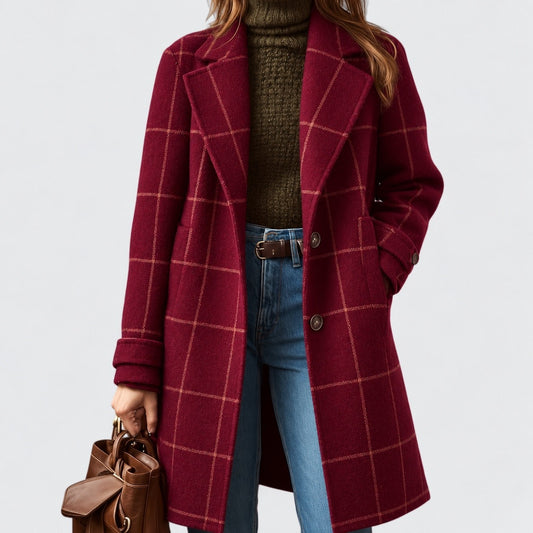 Philippa Relaxed Fit Coat — Wine Red — Striped | Emory & Blanc