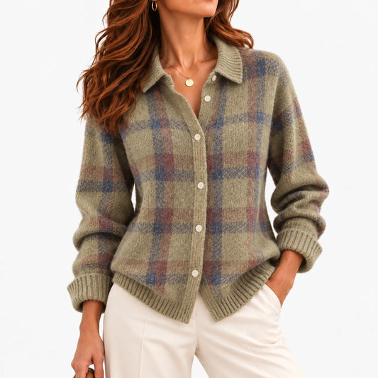 Rosine Soft Button-Front Cardigan — Sage Plaid | Emory & Blanc