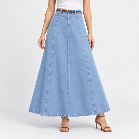 Salome Soft A-Line Maxi Skirt — Light Blue | Emory & Blanc