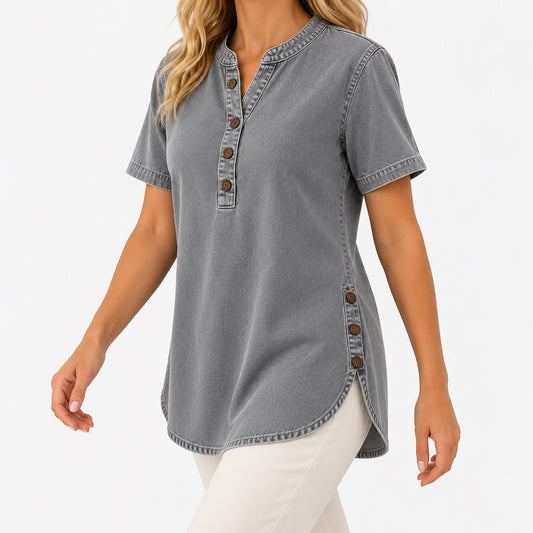 Selene Relaxed Fit Side-Button Tunic Top | Emory & Blanc