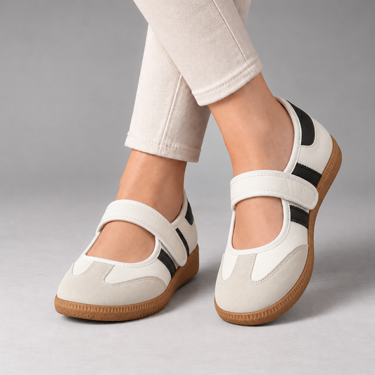 Willow Cushioned Mary Jane Walking Shoes — Ivory / Black | Emory & Blanc