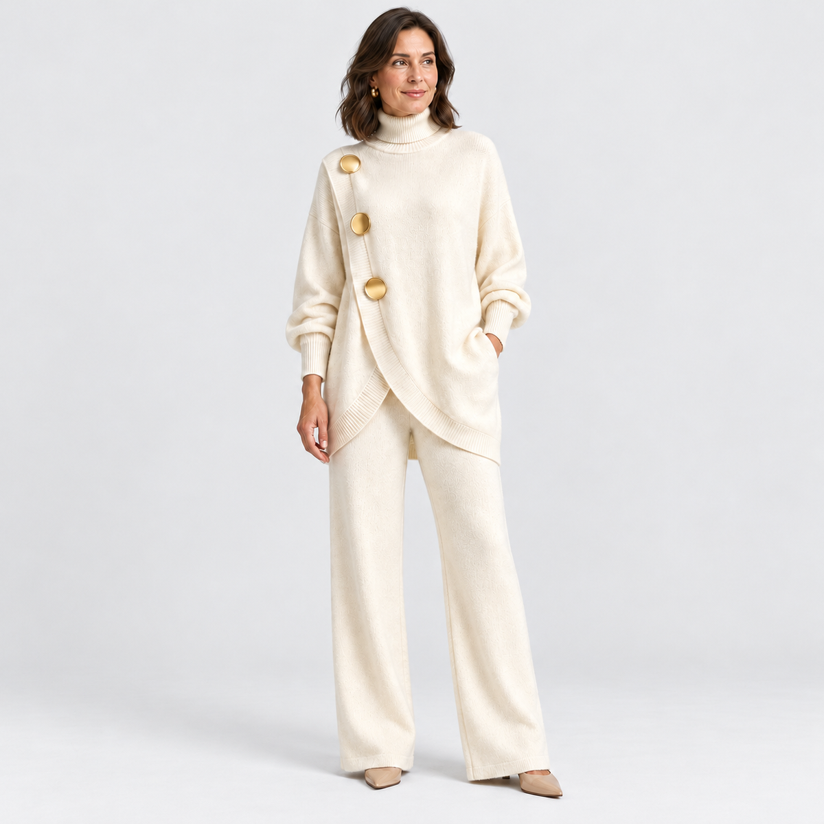 Women's Sets & Separates — Anouk matching ivory knit outfit on pale grey studio background