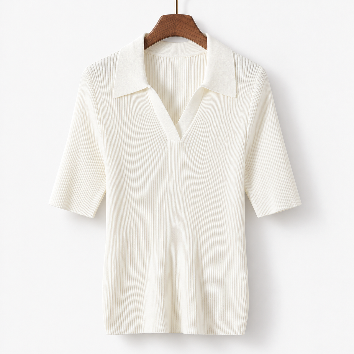 Adelaide Comfort Polo Shirt, Open V-Neck | Emory & Blanc