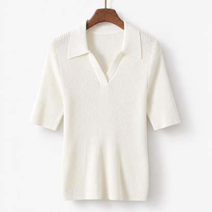 Adelaide Comfort Polo Shirt, Open V-Neck | Emory & Blanc