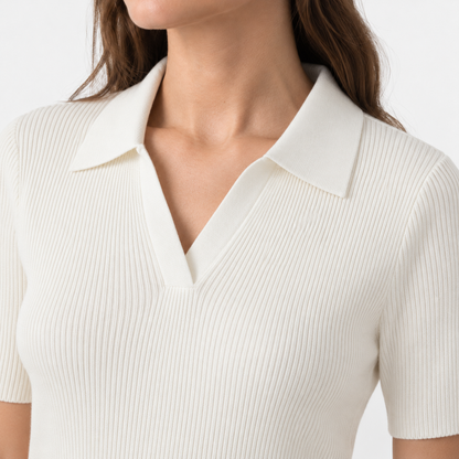 Adelaide Comfort Polo Shirt, Open V-Neck | Emory & Blanc