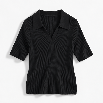 Adelaide Comfort Polo Shirt, Open V-Neck | Emory & Blanc