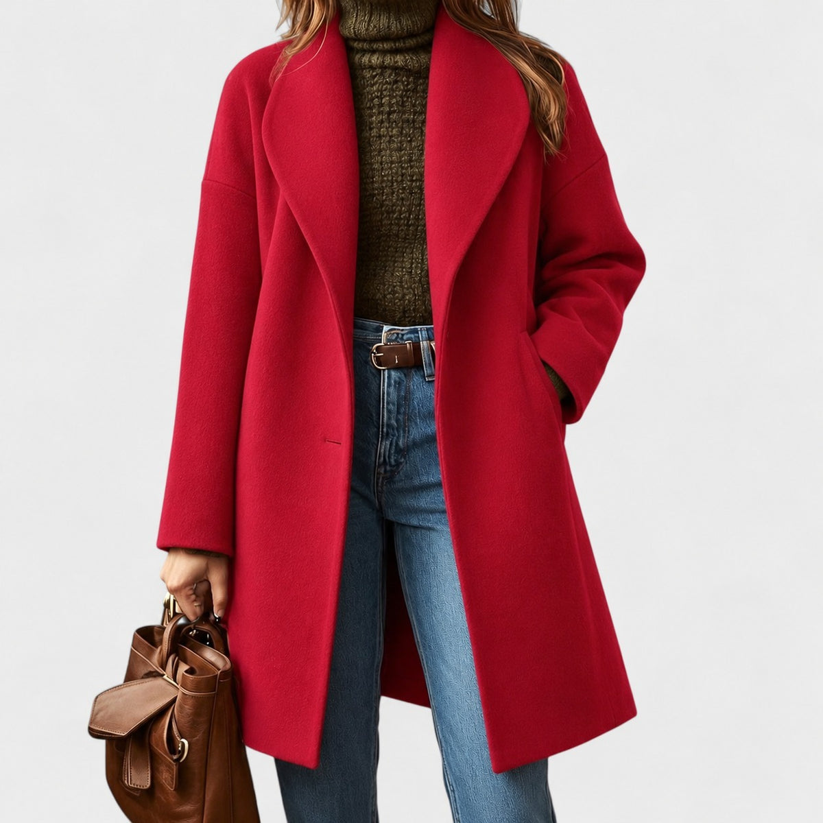 Adrienne Relaxed Fit Shawl Collar Coat — Red | Emory & Blanc