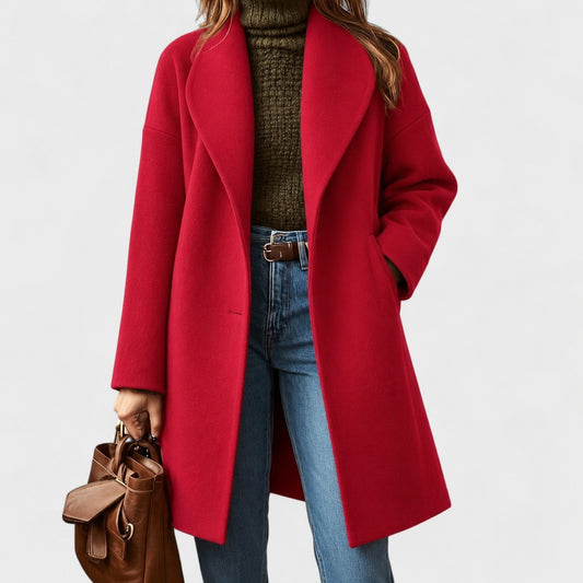 Adrienne Relaxed Fit Shawl Collar Coat — Red | Emory & Blanc