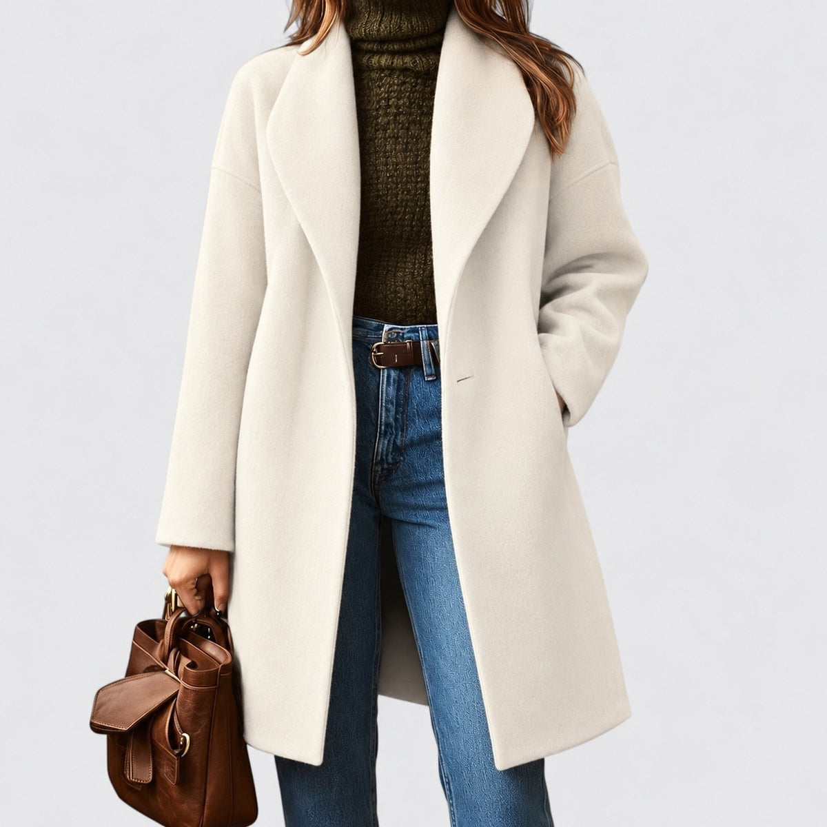 Adrienne Relaxed Fit Shawl Collar Coat — White | Emory & Blanc
