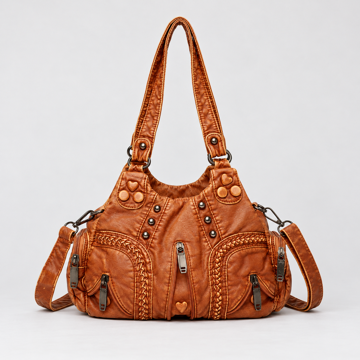 Aimee Soft Two-Way Crossbody Bag — Cognac | Emory & Blanc