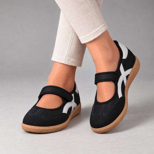 Albertine Comfort Mary Jane Walking Shoes — Black / Ivory | Emory & Blanc