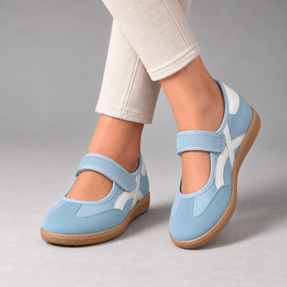 Albertine Comfort Mary Jane Walking Shoes — Sky / Ivory | Emory & Blanc