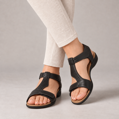 Amara Soft Footbed Adjustable Sandals — Black | Emory & Blanc