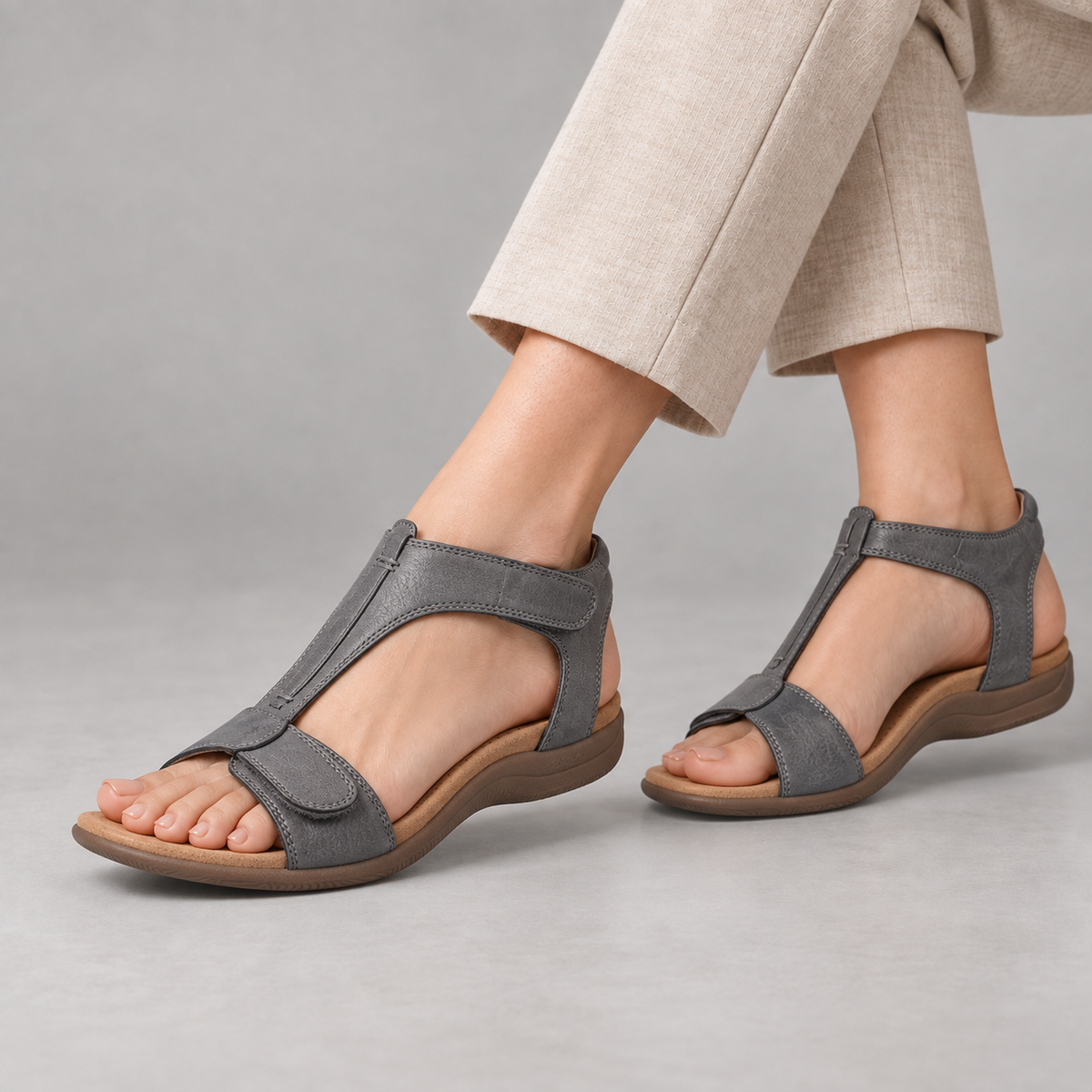 Amara Soft Footbed Adjustable Sandals — Gray | Emory & Blanc