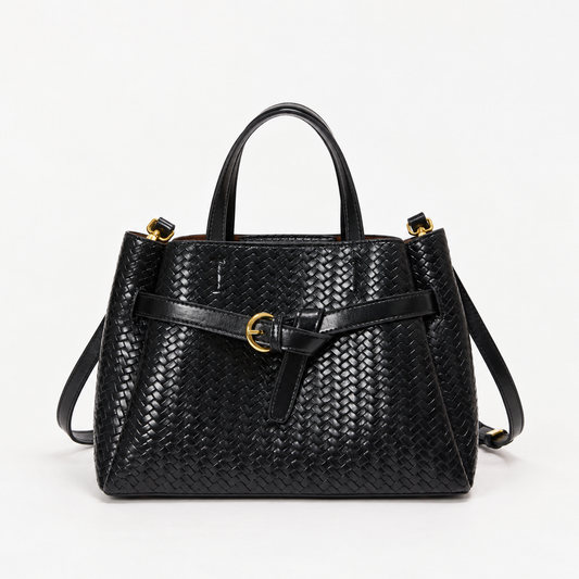 Anaelle Everyday Woven Top-Handle Bag — Black | Emory & Blanc