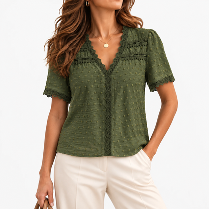 Annabel Women's Everyday Comfort Shirt, V-Neck — Green | Emory & Blanc