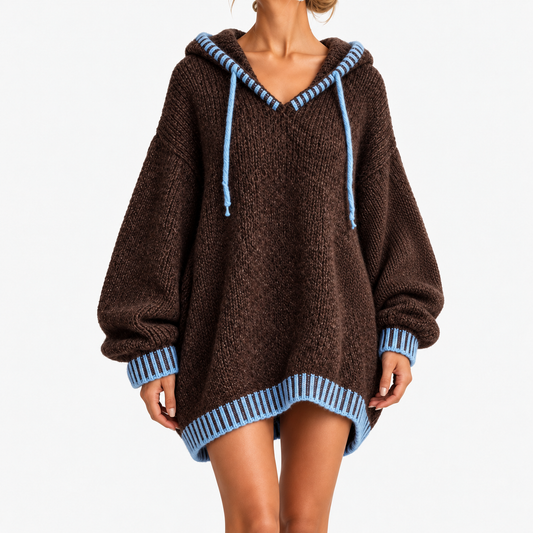 Anneline Cozy Hooded Sweater Dress — Coffee | Emory & Blanc