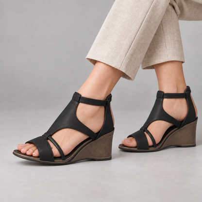 Annika Women's Everyday Comfort Wedge Sandals — Black | Emory & Blanc