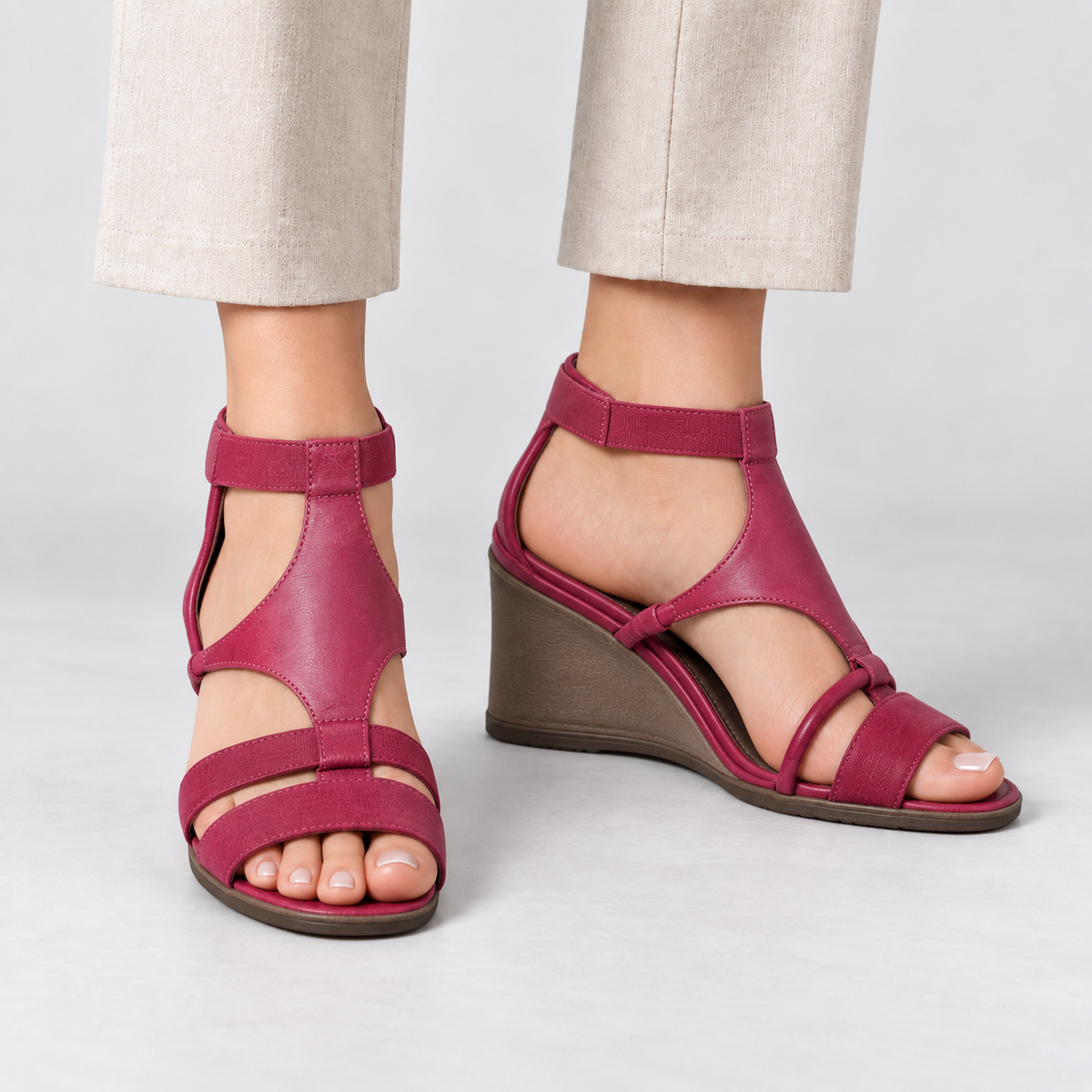 Annika Women's Everyday Comfort Wedge Sandals — Burgundy | Emory & Blanc