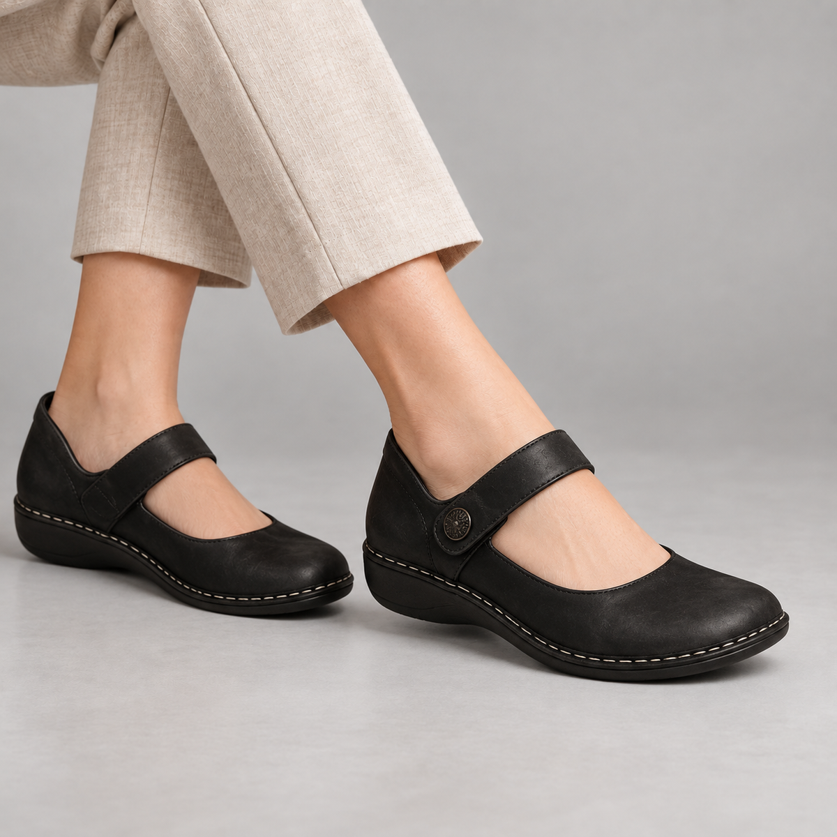 Annora Women's Button-Strap Mary Jane Flats — Black | Emory & Blanc