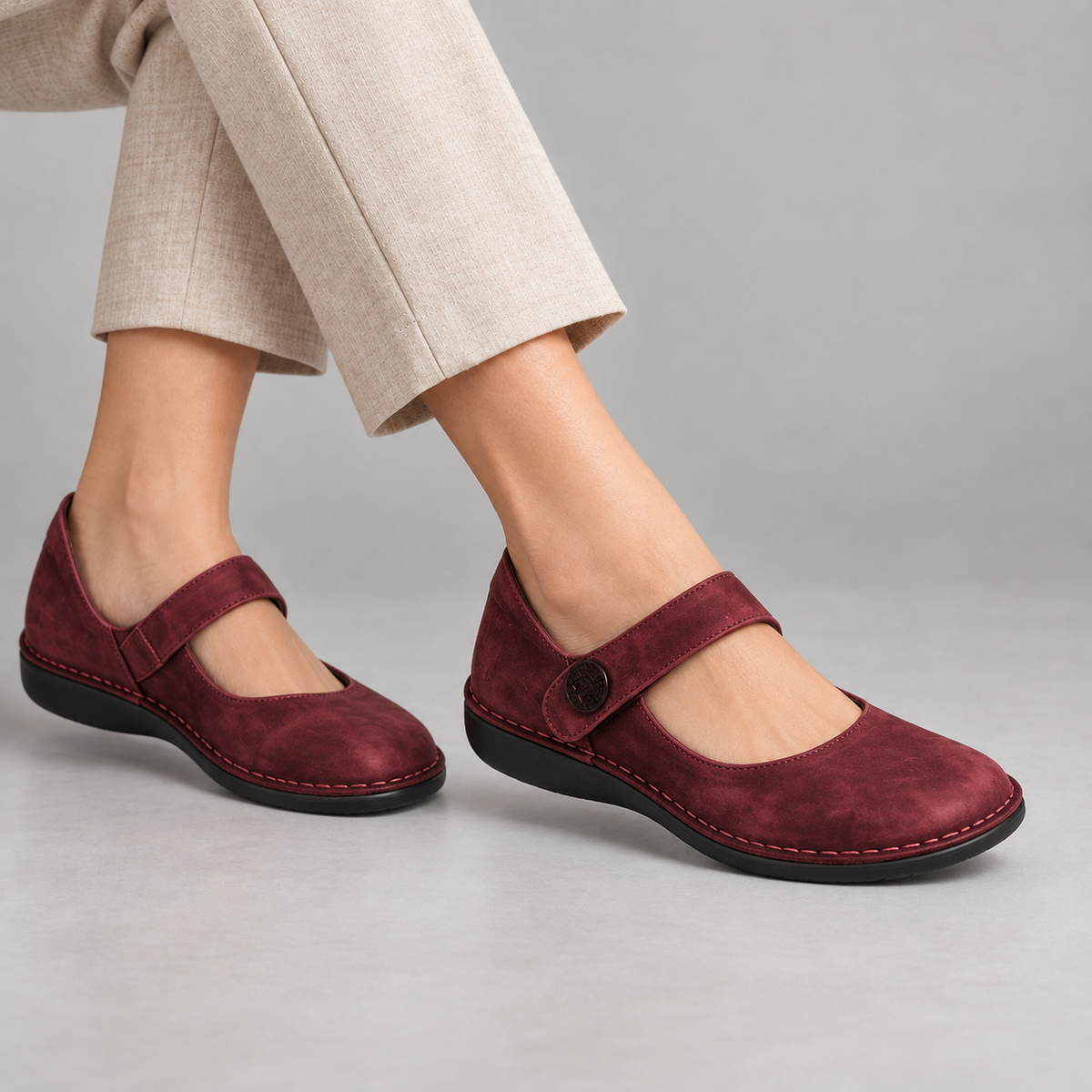 Annora Women's Button-Strap Mary Jane Flats — Red | Emory & Blanc