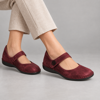 Annora Women's Button-Strap Mary Jane Flats — Red | Emory & Blanc