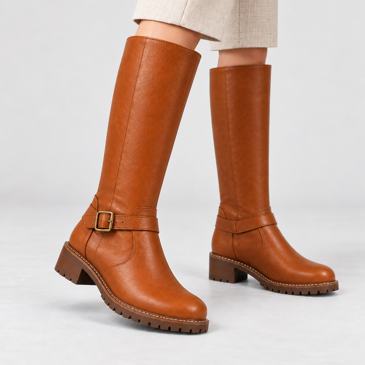 Arianne Comfort Buckle Knee-High Boots | Emory & Blanc