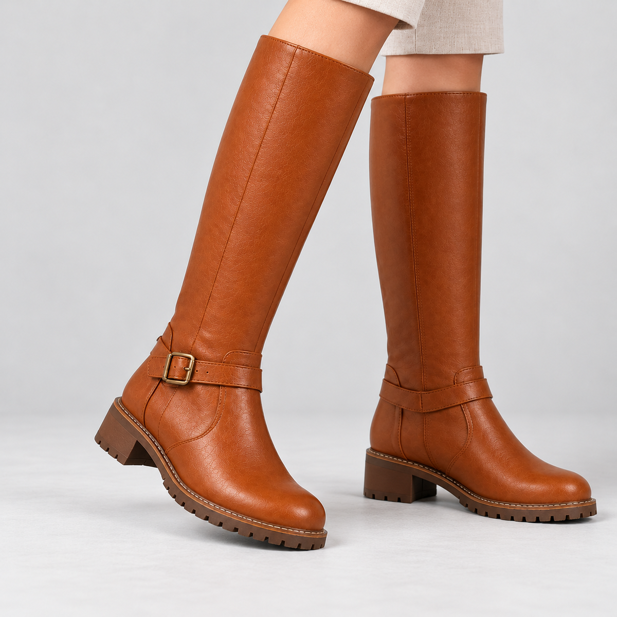 Arianne Comfort Buckle Knee-High Boots | Emory & Blanc